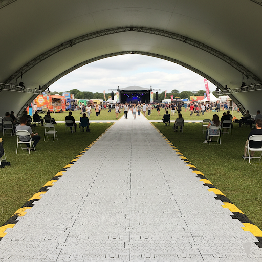 Grey temporary ground mat with self-draining anti-slip texture