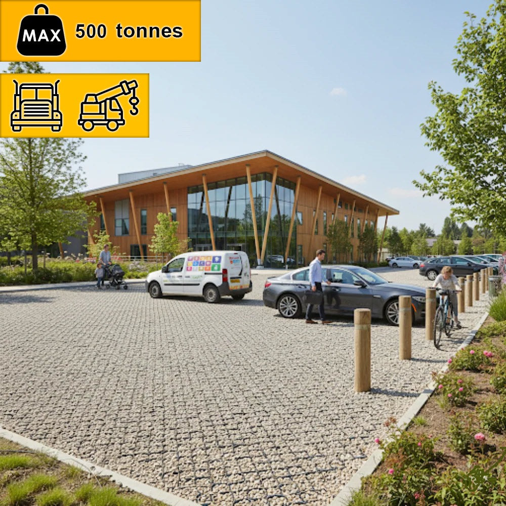 Heavy-duty ground reinforcement grid made from recycled plastic for driveways