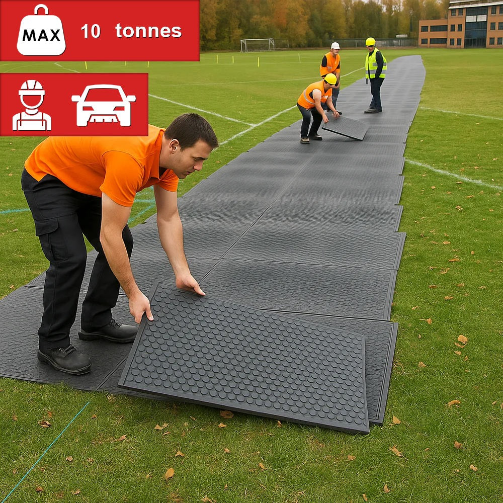 Heavy duty round dot safe site matting for events and construction