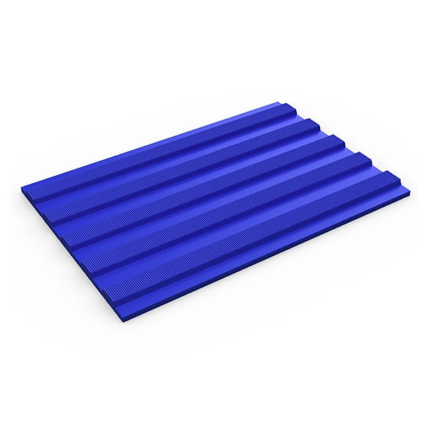 Isolated blue electrical insulation matting panel, showcasing the thick, ribbed non-slip rubber safety surface. This durable and oil-resistant mat provides high voltage protection for workspaces and machinery.