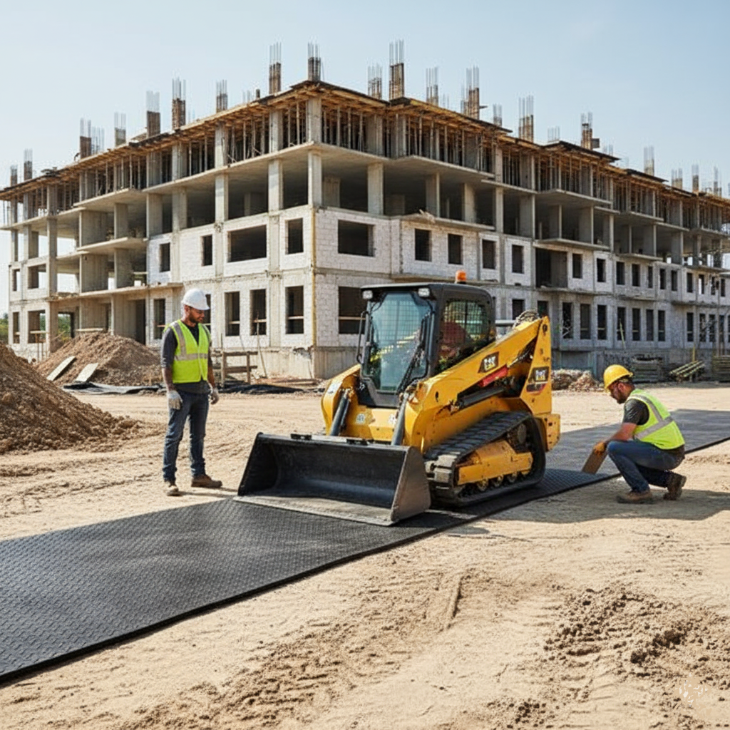 Lightweight HDPE mat with traction surface and hand grips