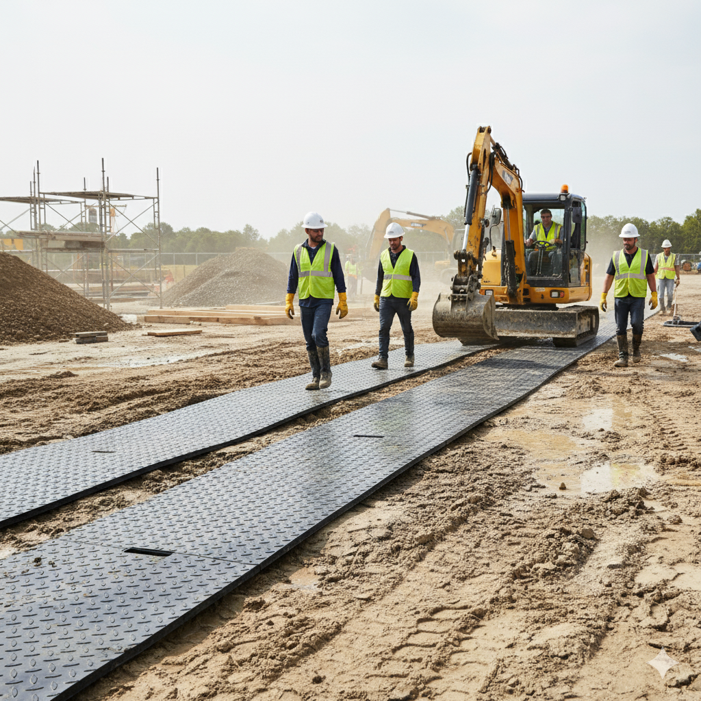 Lightweight recycled HDPE ground protection mat for vehicles