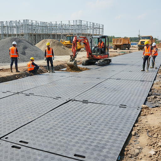 Medium duty grey access mat with non-slip diamond surface