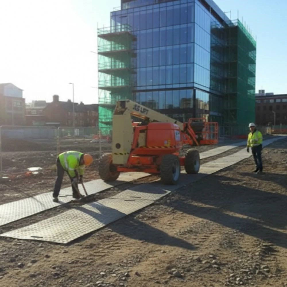 Non-slip grey access mat showing diamond pattern traction surface