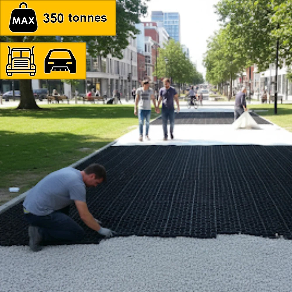 Porous paving grid made from recycled plastic for driveways and car parks