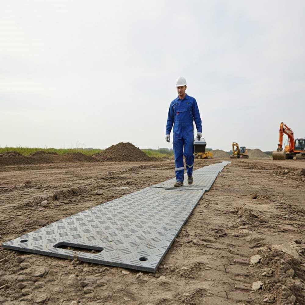 Recycled LDPE access mat with 15–20 tonne load capacity on grass