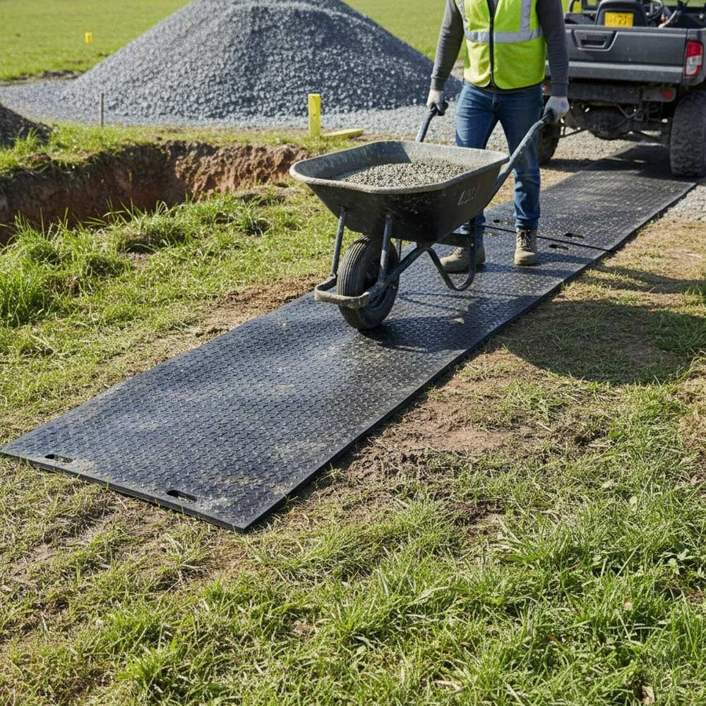 Single sided recycled HDPE access mat 1000x3000mm with non-slip diamond pattern