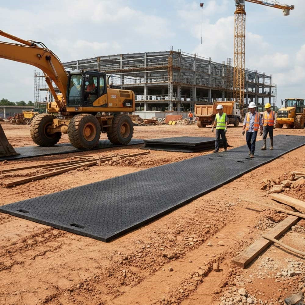 Stack of durable reusable access mats ready for transport and deployment