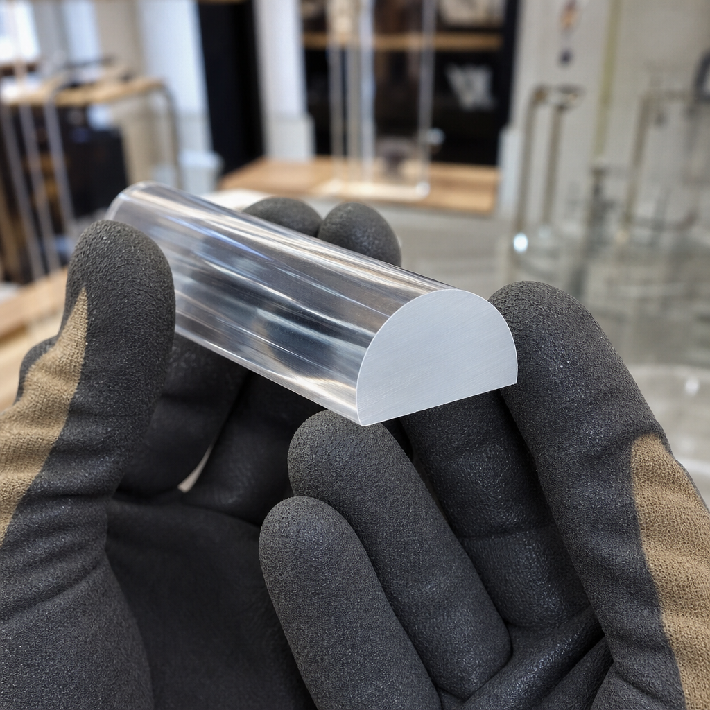 Acrylic Round Rod - Half-Round Design 6mm to 25mm Diameter