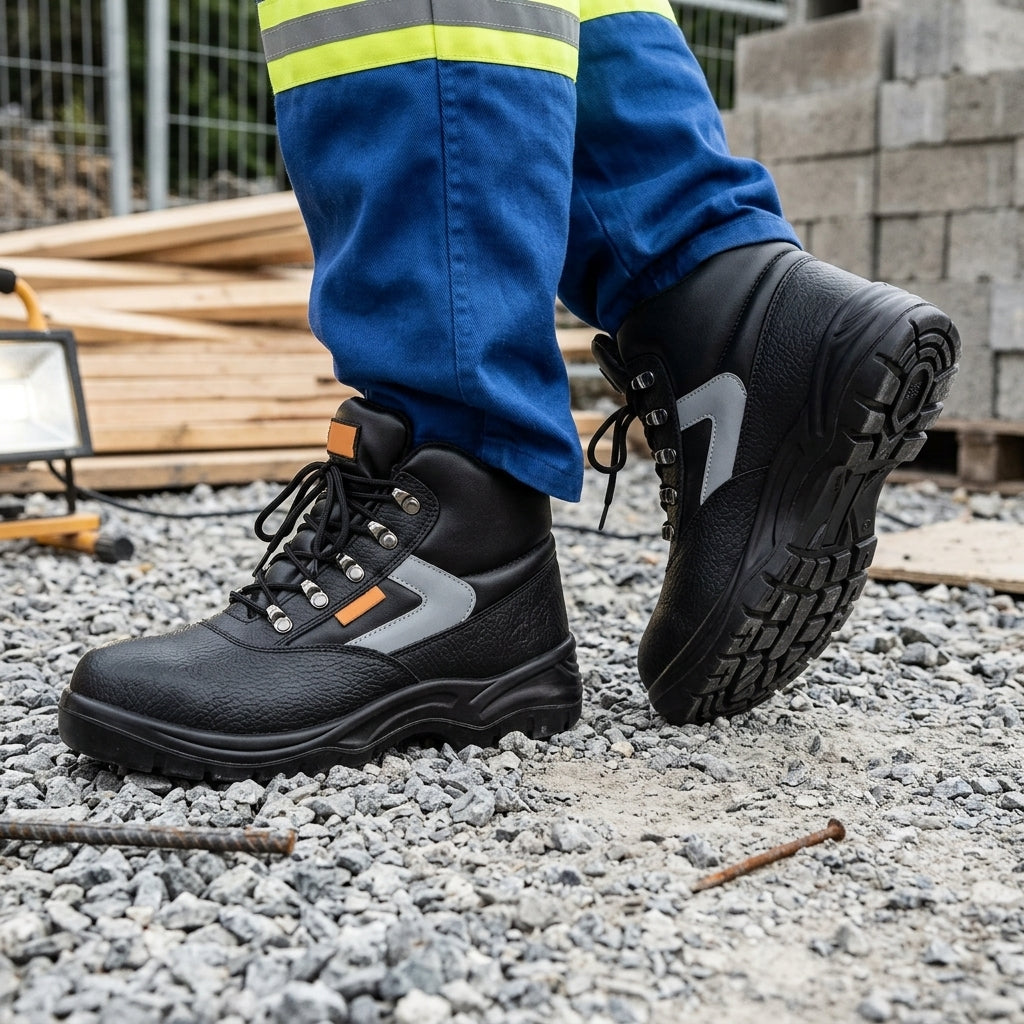 Mid Cut Safety Work Boot with Steel Toe Cap and Reflective Strip