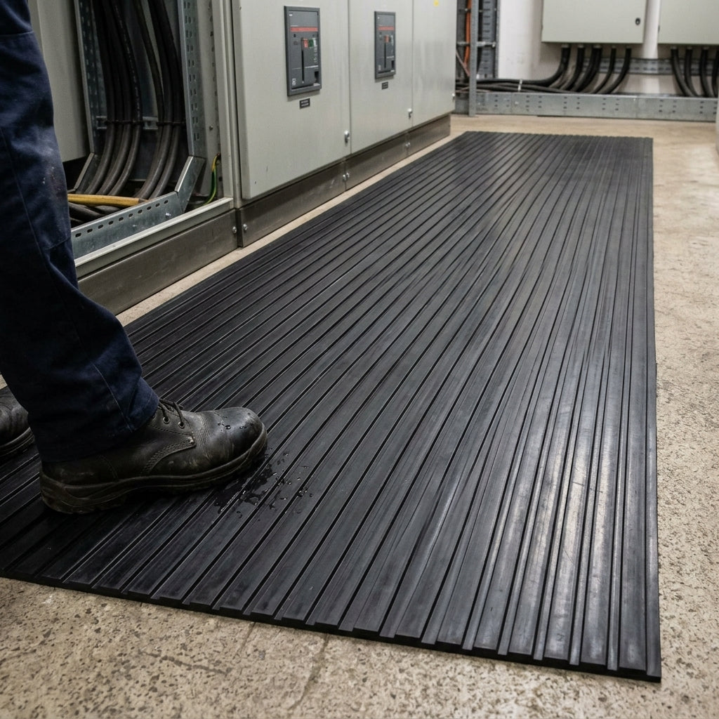 Wide Ribbed Rubber Matting for Floors and Workbenches