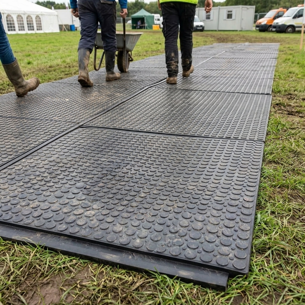 Interlocking Ground Protection Mat with Round Top Pattern