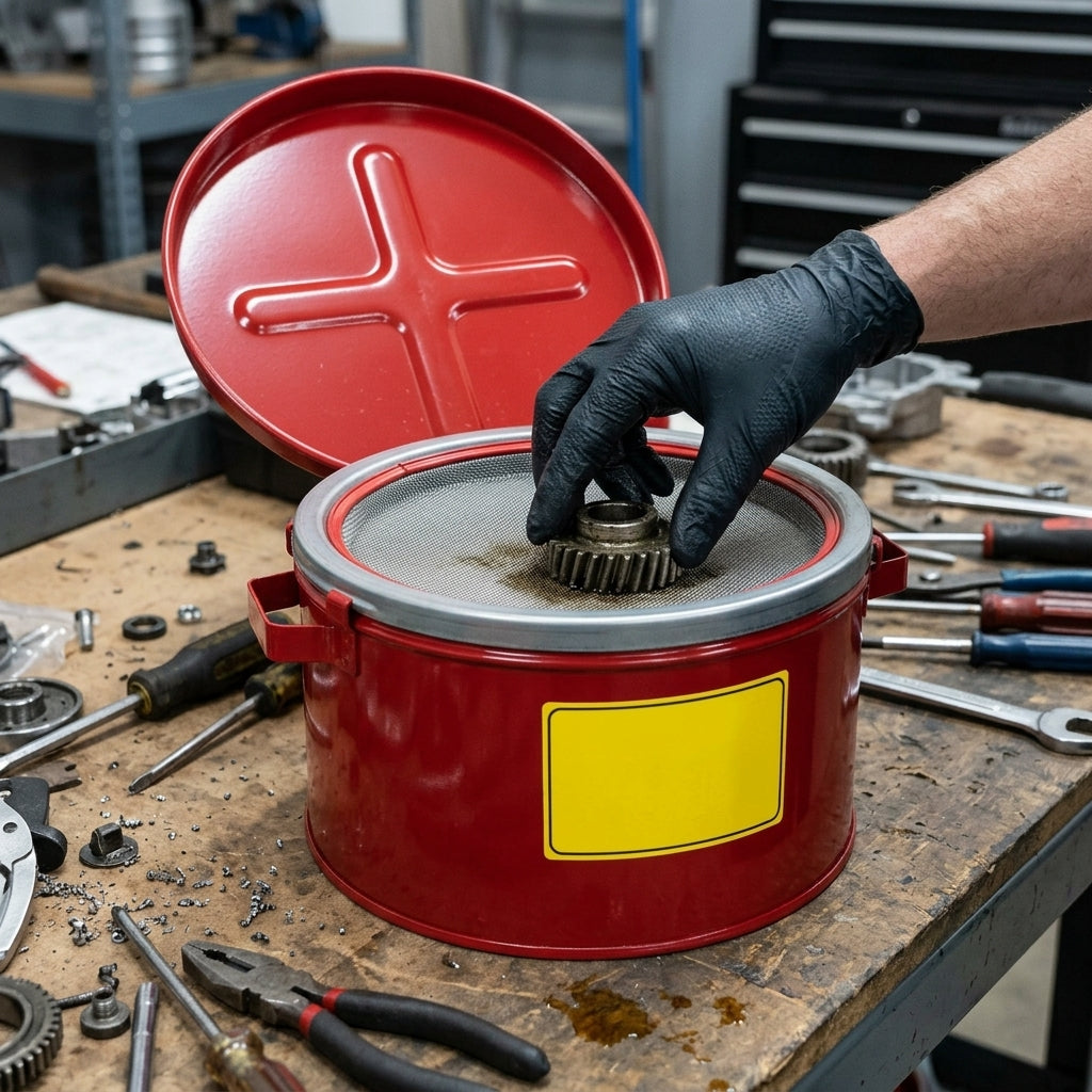 Safety Bench Can with Self-Closing Lid