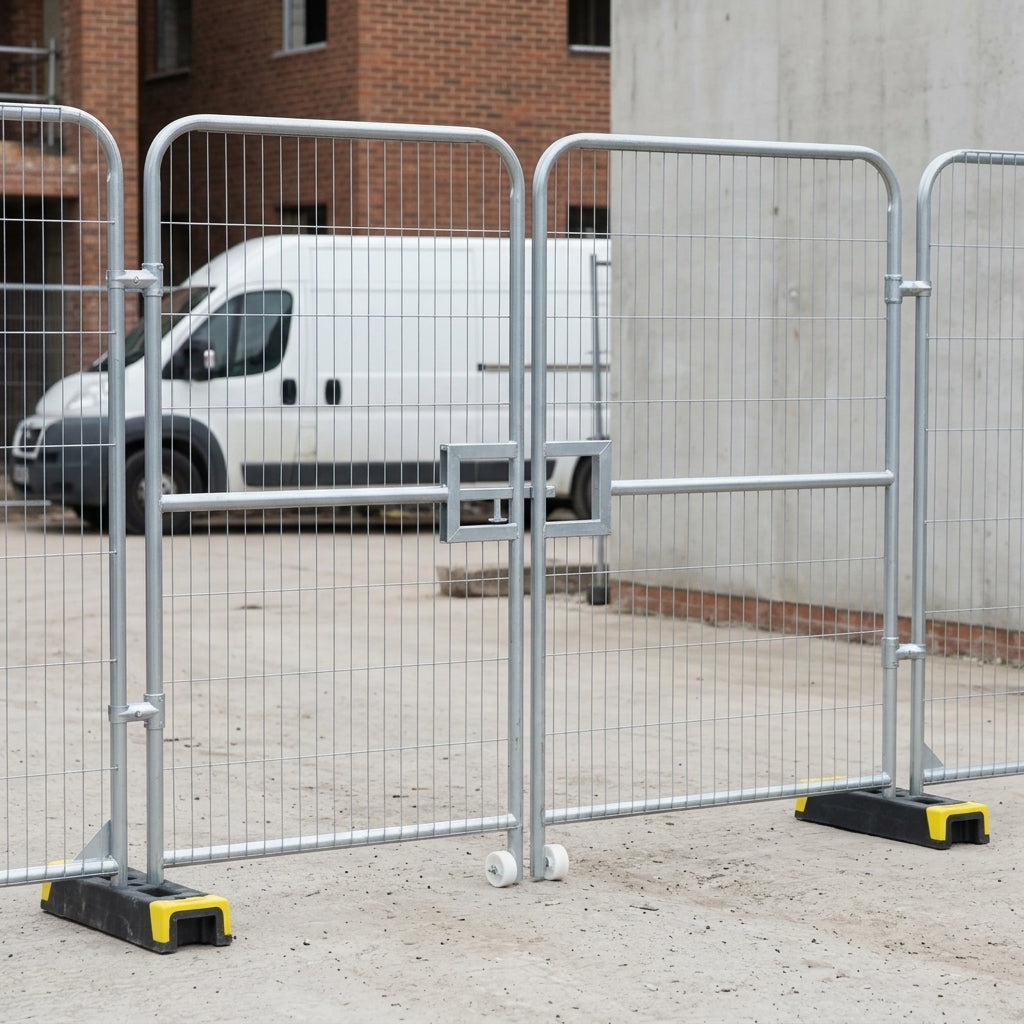 Mesh Vehicle Gate for Temporary Fencing with Hinged Access