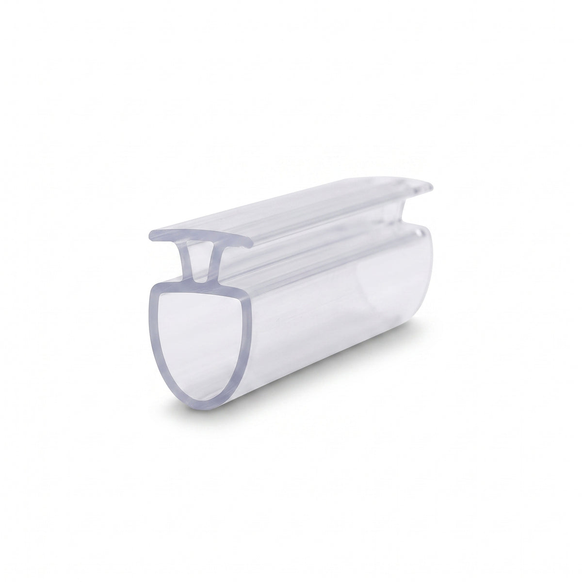 Clear seal length angled on white, small T-head above a large hollow half-round bulb