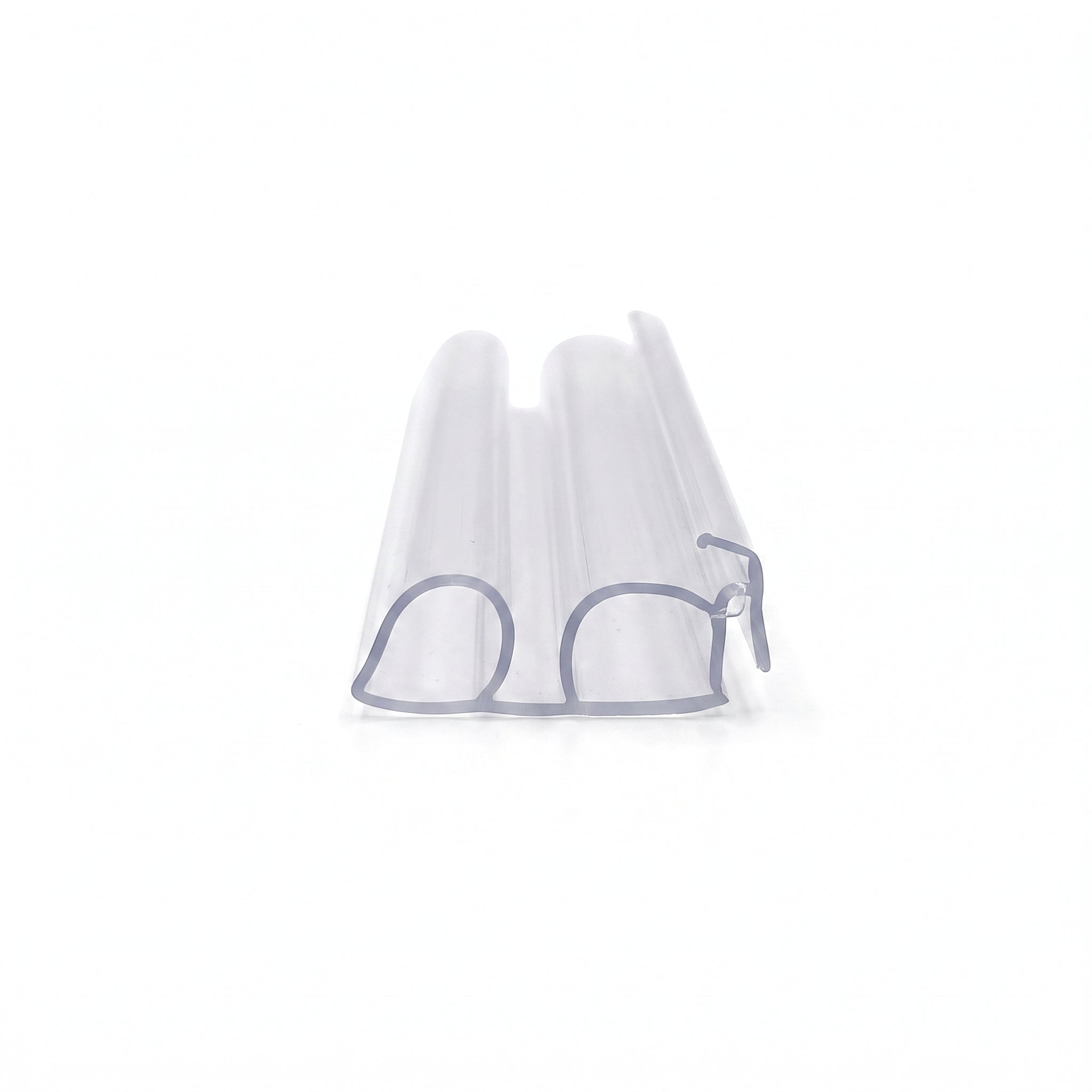 BIF101 clear vertical screen seal profile - 24mm slide-on channel base with twin soft bubble loops and hinged lip