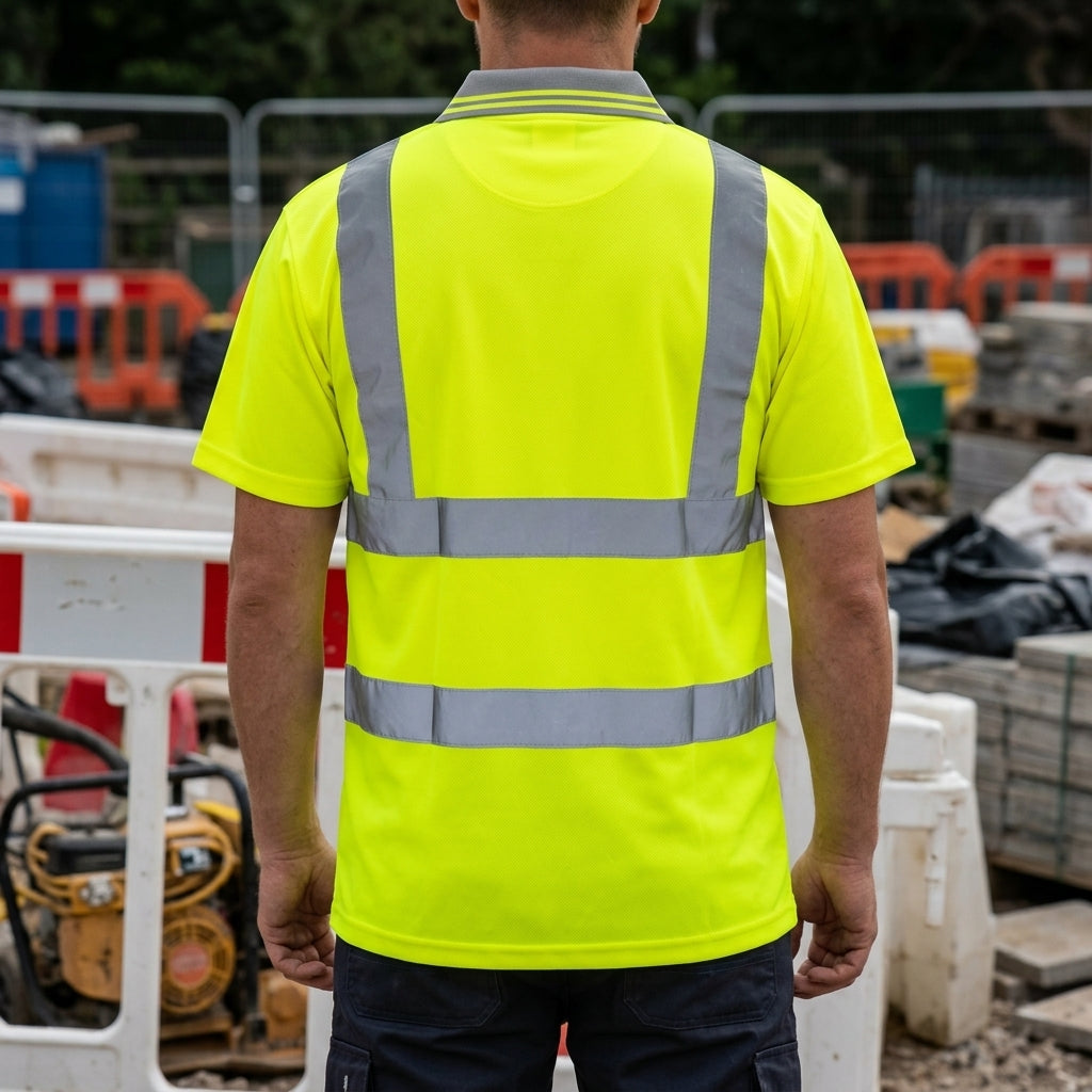 High Visibility Polo Shirt Breathable Polyester Reflective Bands