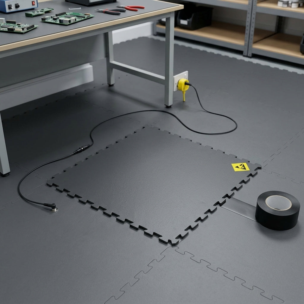 ESD Interlocking Industrial Flooring Tiles - Anti-Static Protection