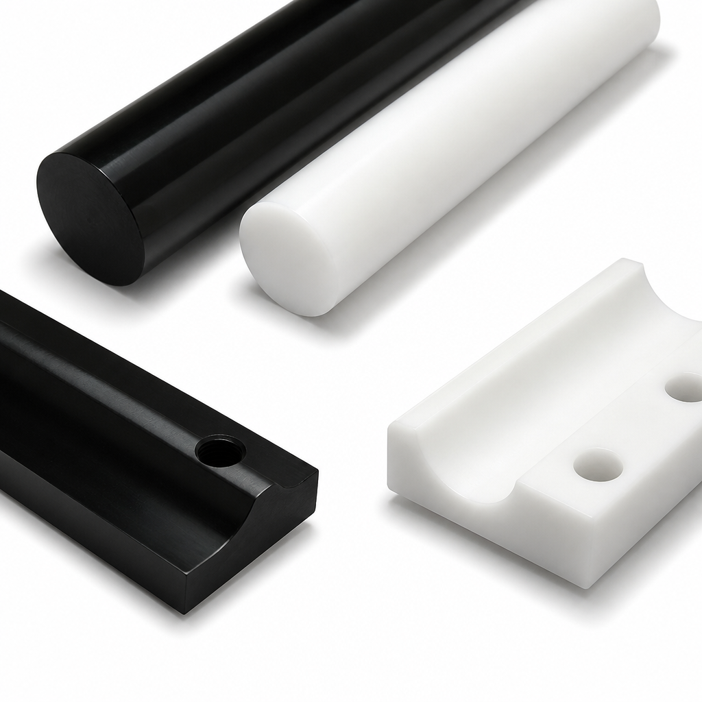 High Density Polyethylene Natural (milky-white) / Black Rod 55mm to 90mm dia for Chain guides & impact-resistant parts - Polyethylene Rod HDPE in use