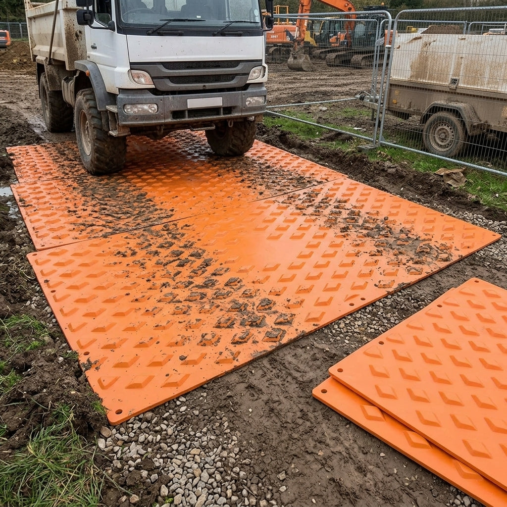 Composite Trackout Mat with Diamond Surface - Heavy Duty Reusable