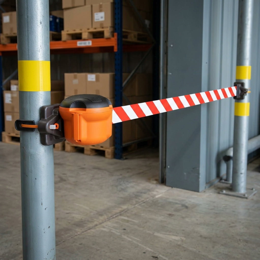 Retractable Tape Barrier Unit with Multi-Surface Bracket - 9m Tape