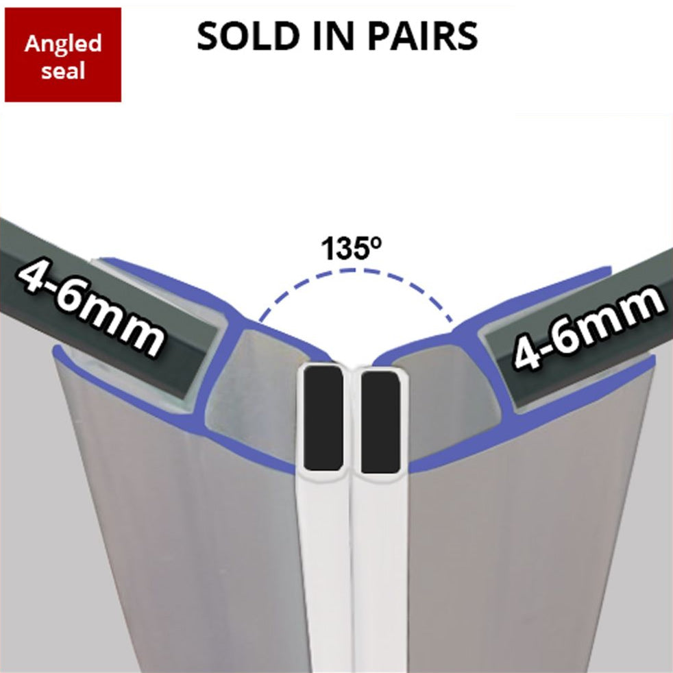 MAG036 - Magnetic Shower Screen Seal - Fits 4-6mm Glass - 1 Pair - Length of 2000mm