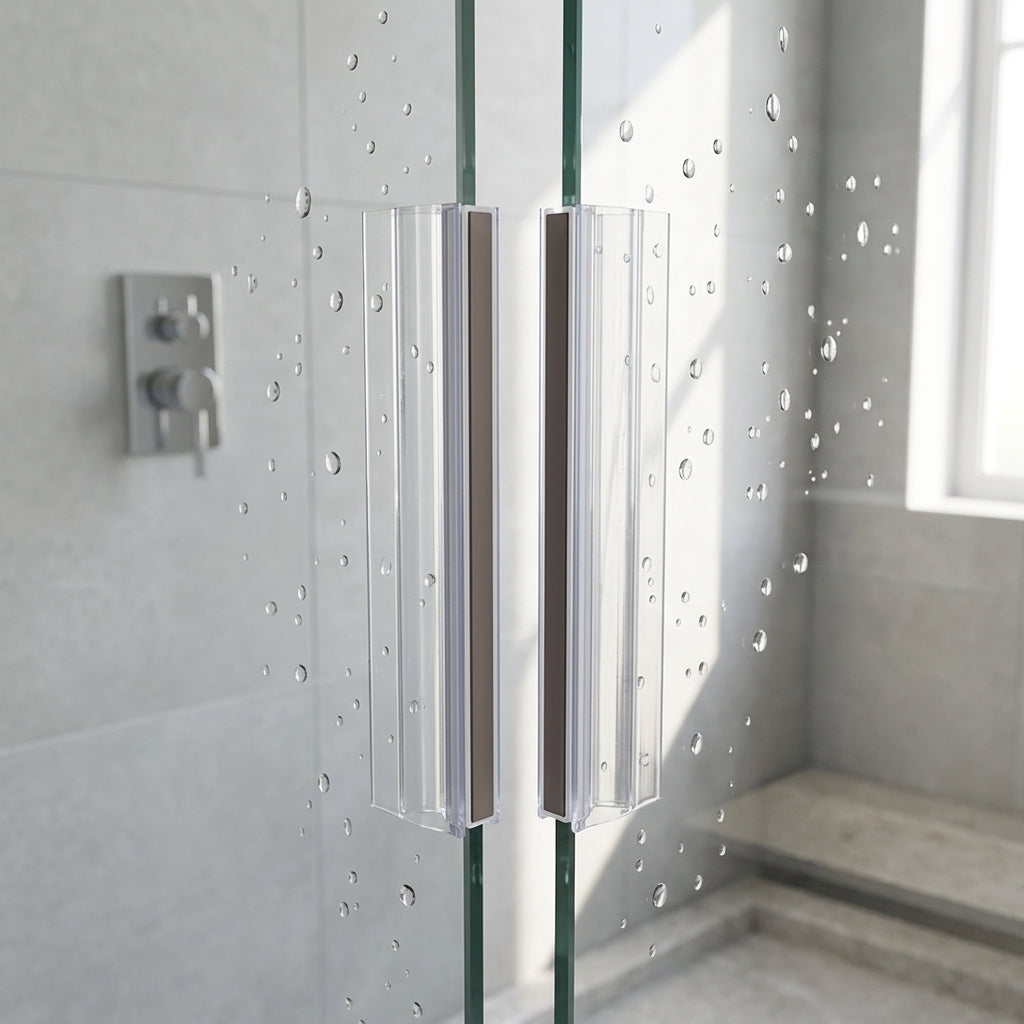 Magnetic shower door seals installed on meeting glass door edges - Magnetic Shower Screen Seal - Lengths of 2000mm and 2500mm