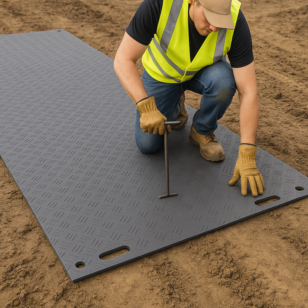 Dim Gray High-Strength DeckTuff™ Access Mat Non-Slip, 20 Tonne Capacity Ideal for Groundworks & Utilities