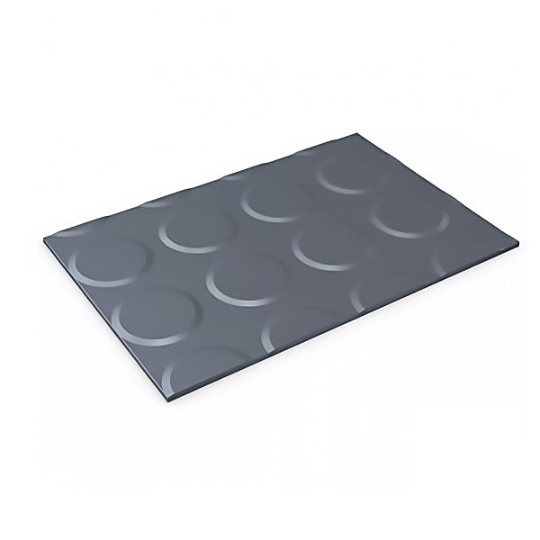 non-slip, coin-patterned rubber electrical insulation safety mat on a white background.