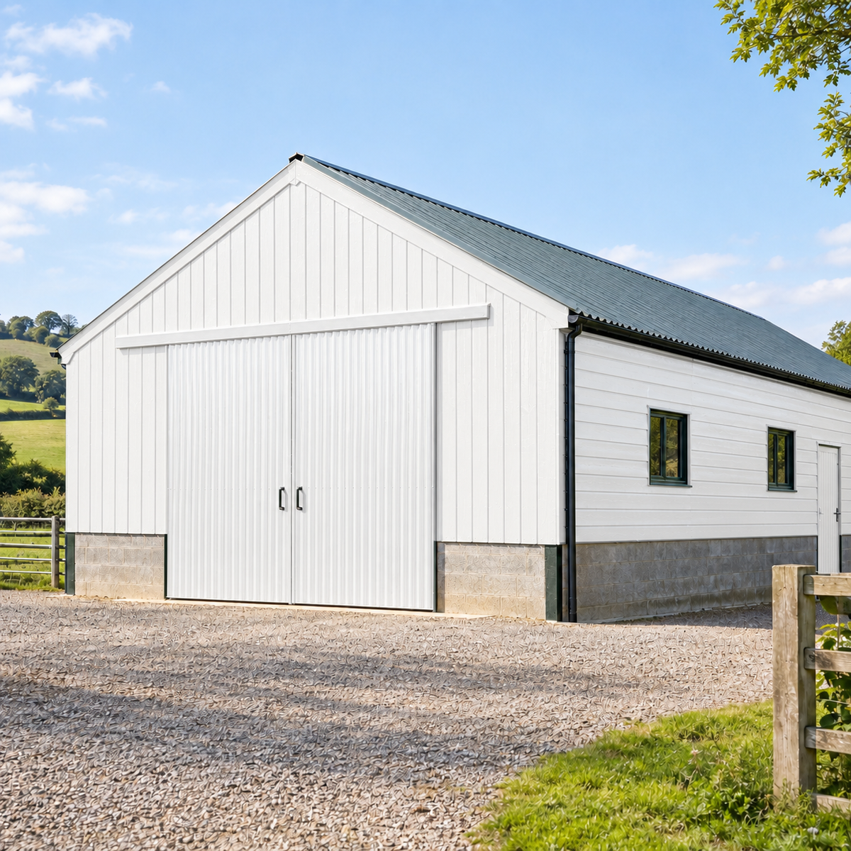 White illustrative application: Oil-Based Barn & Shed Paint – Exterior Wood & Metal Gloss