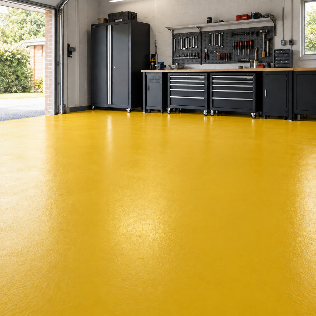 Construction Yellow illustrative application: Heavy Duty Polyurethane Floor Paint for Garages & Workshops