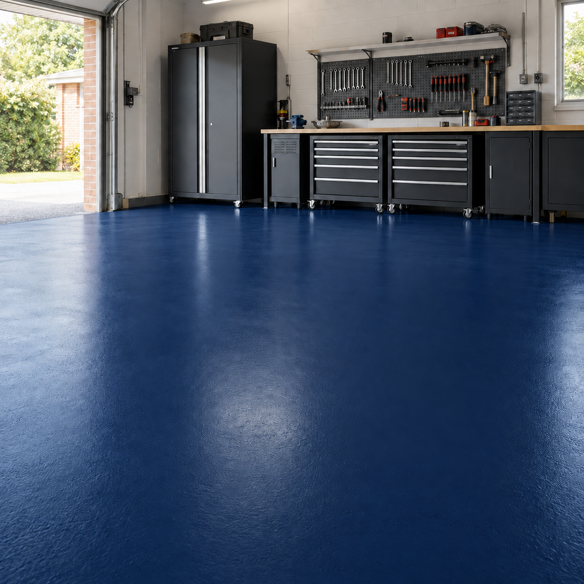 Dark Blue illustrative application: Heavy Duty Polyurethane Floor Paint for Garages & Workshops