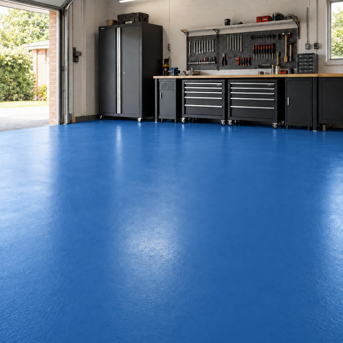 Mid Blue illustrative application: Heavy Duty Polyurethane Floor Paint for Garages & Workshops