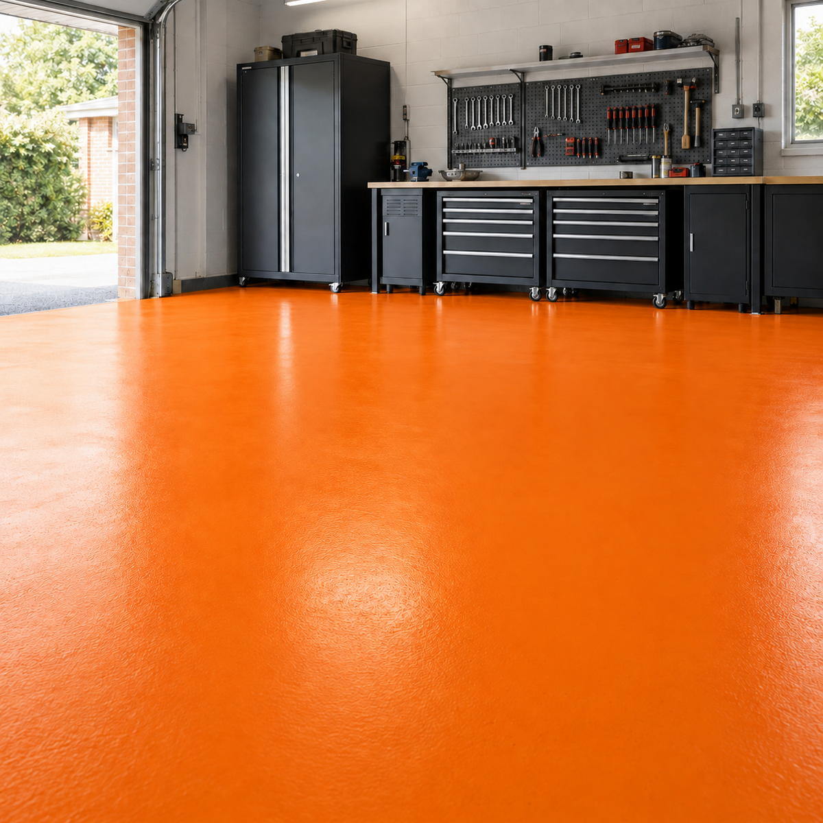 Orange illustrative application: Heavy Duty Polyurethane Floor Paint for Garages & Workshops