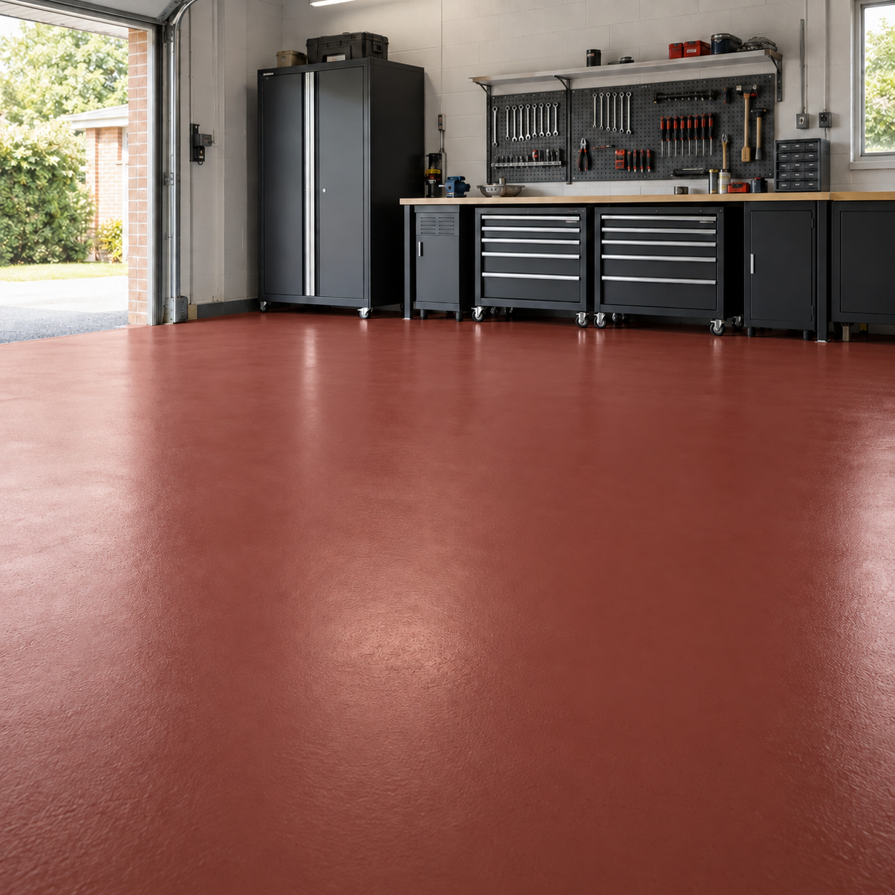 Rustic Red illustrative application: Heavy Duty Polyurethane Floor Paint for Garages & Workshops