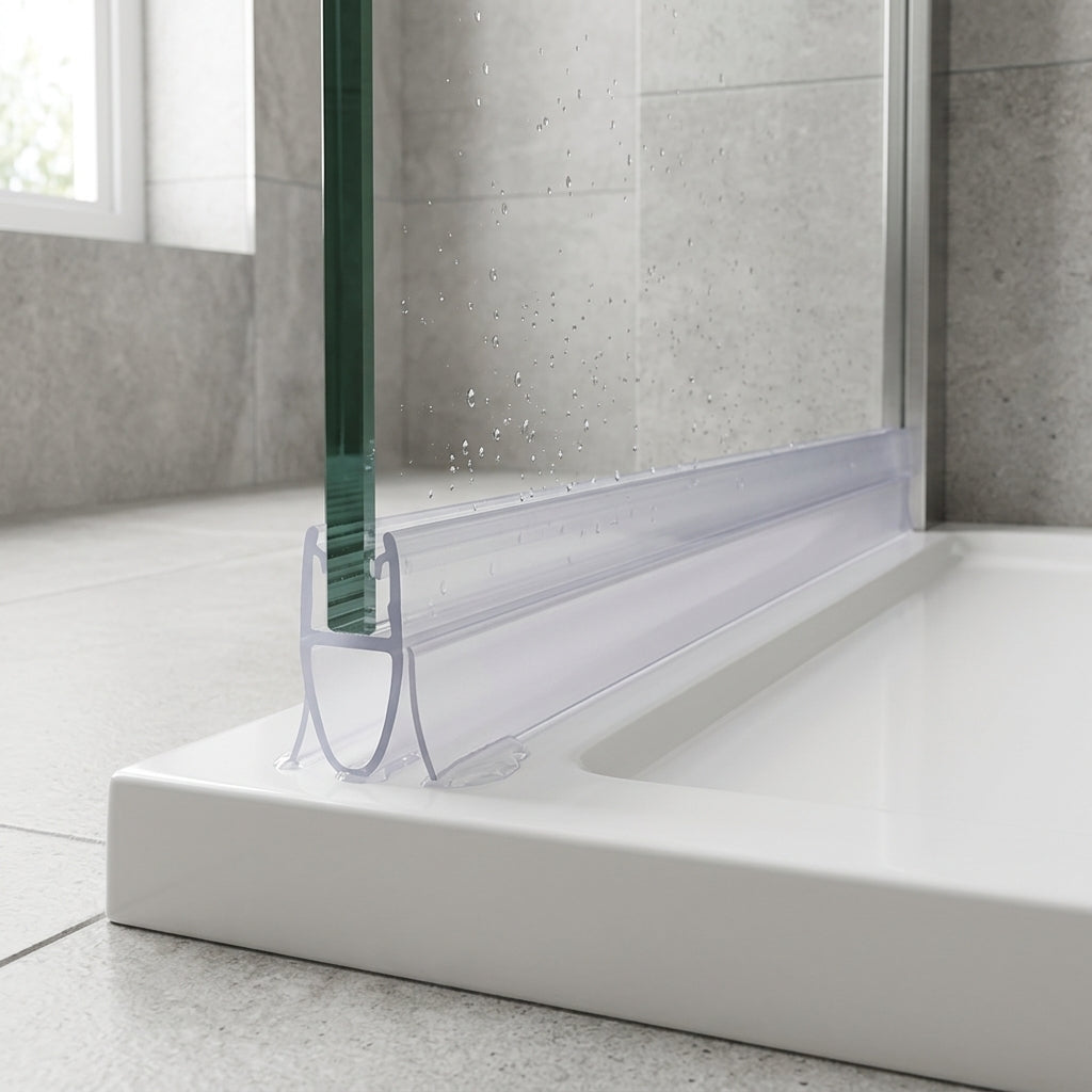 Shower screen seal installed on glass panel - Shower Screen Seal - Fits 4-6mm Glass - Fits 7mm to 12mm gaps