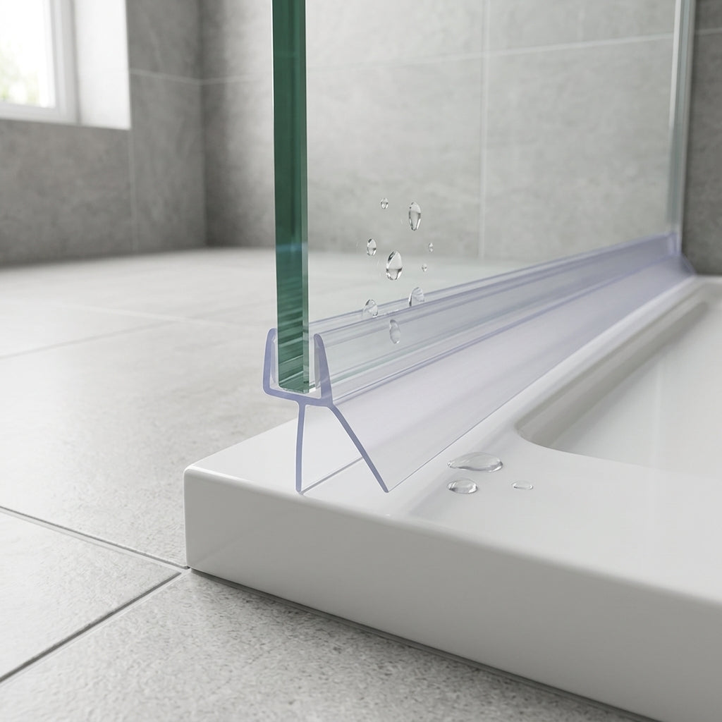 Shower screen seal installed on glass panel - Shower Screen Seal - Fits 4-6mm Glass - Fits 18mm to 23mm gaps