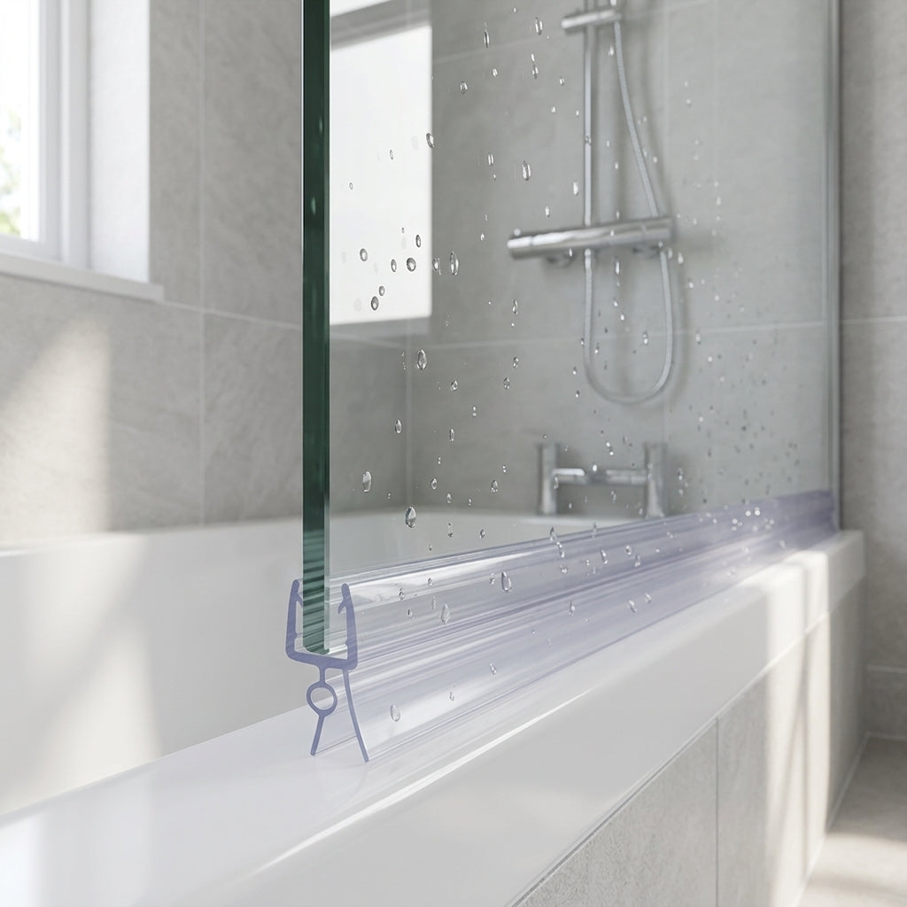 Shower screen seal installed on glass panel - Shower Screen Seal - Fits 4-6mm Glass - Fits 20mm to 25mm gaps