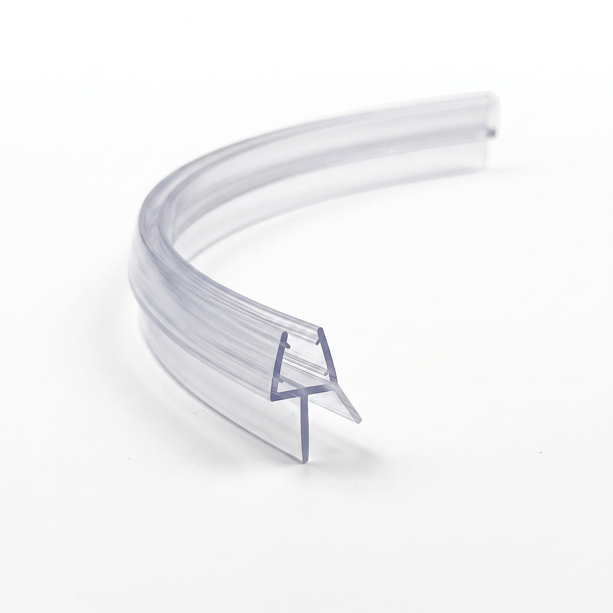 Clear pre-curved seal on white, curved into an arc with the triangular channel facing out