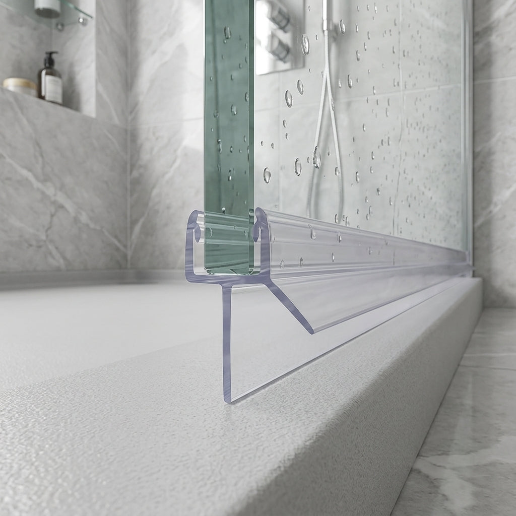 Shower screen seal installed on glass panel - Shower Screen Seal - Fits 3-4mm Glass - Fits 18mm to 23mm gaps