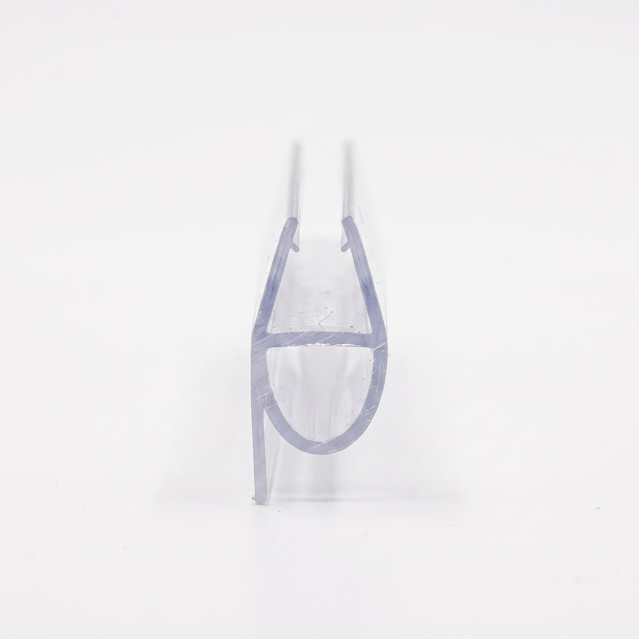 SEAL048 clear shower screen seal profile - 12mm channel for 8-10mm glass with 10mm bubble and 15mm side blade