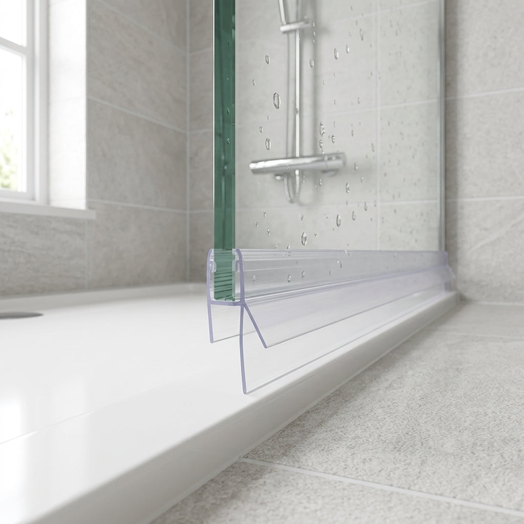 Shower screen seal installed on glass panel - Shower Screen Seal - Fits 4-6mm Glass - Fits 7mm to 12mm gaps