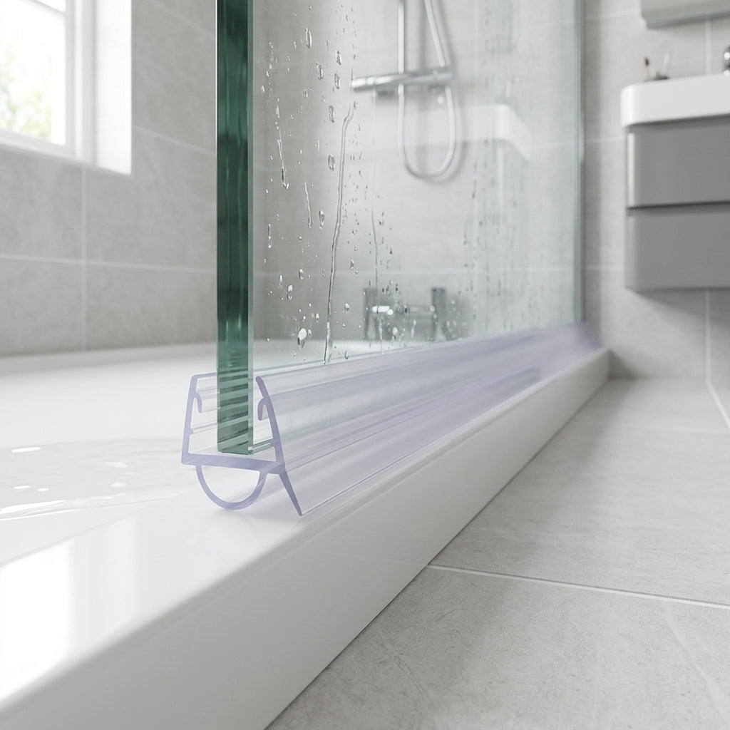 Shower screen seal installed on glass panel - Shower Screen Seal - Fits 8-10mm Glass - Fits up to 3mm gaps