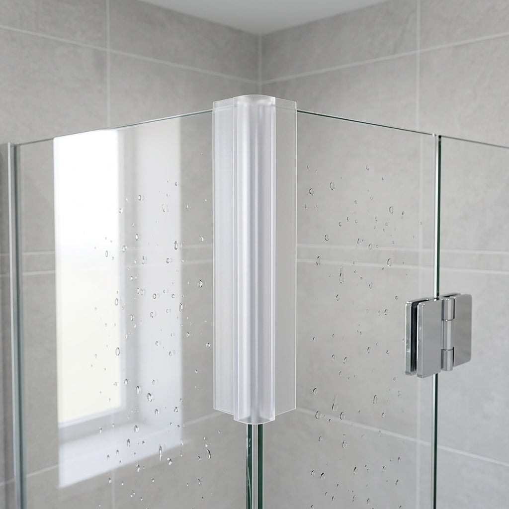 Corner join seal installed between glass shower panels - 90-Degree Join Seal - Fits 8-9mm Glass (10mm Tight Fit) - Profile 2