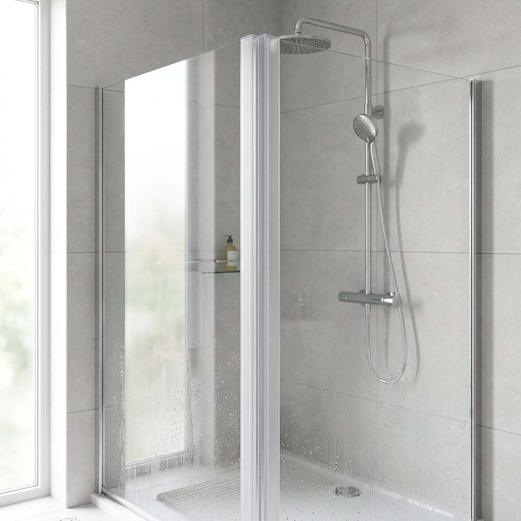 Corner join seal installed between glass shower panels - 90-Degree Join Seal - Fits 4-5mm Glass (6mm Tight Fit) - Profile 2