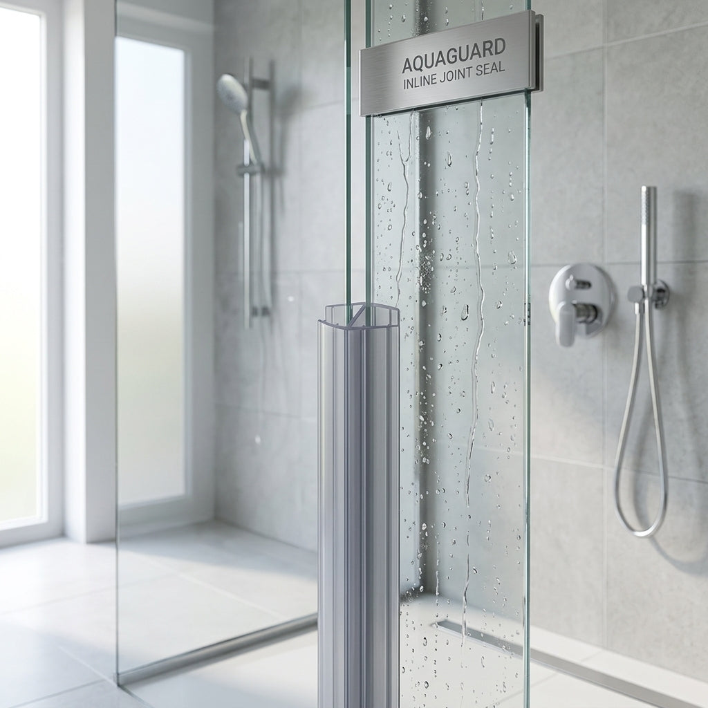 Vertical shower screen seal installed on glass door edge - Shower Screen Seal - Vertical Glass Joint - For 10-12mm Glass