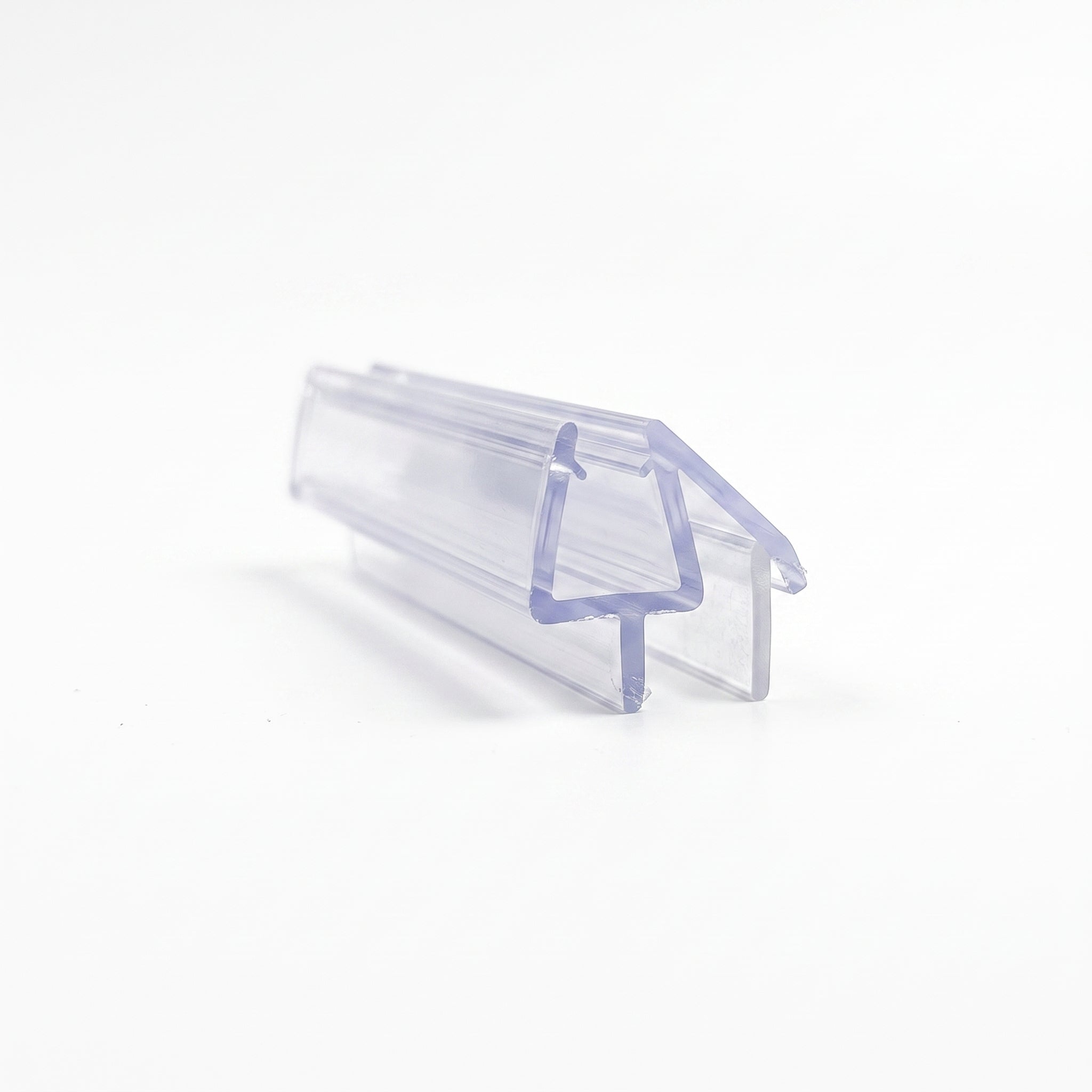 SEAL077 clear shower screen seal profile - 14mm channel for 8-10mm glass with 13mm fin and 15mm drop blade