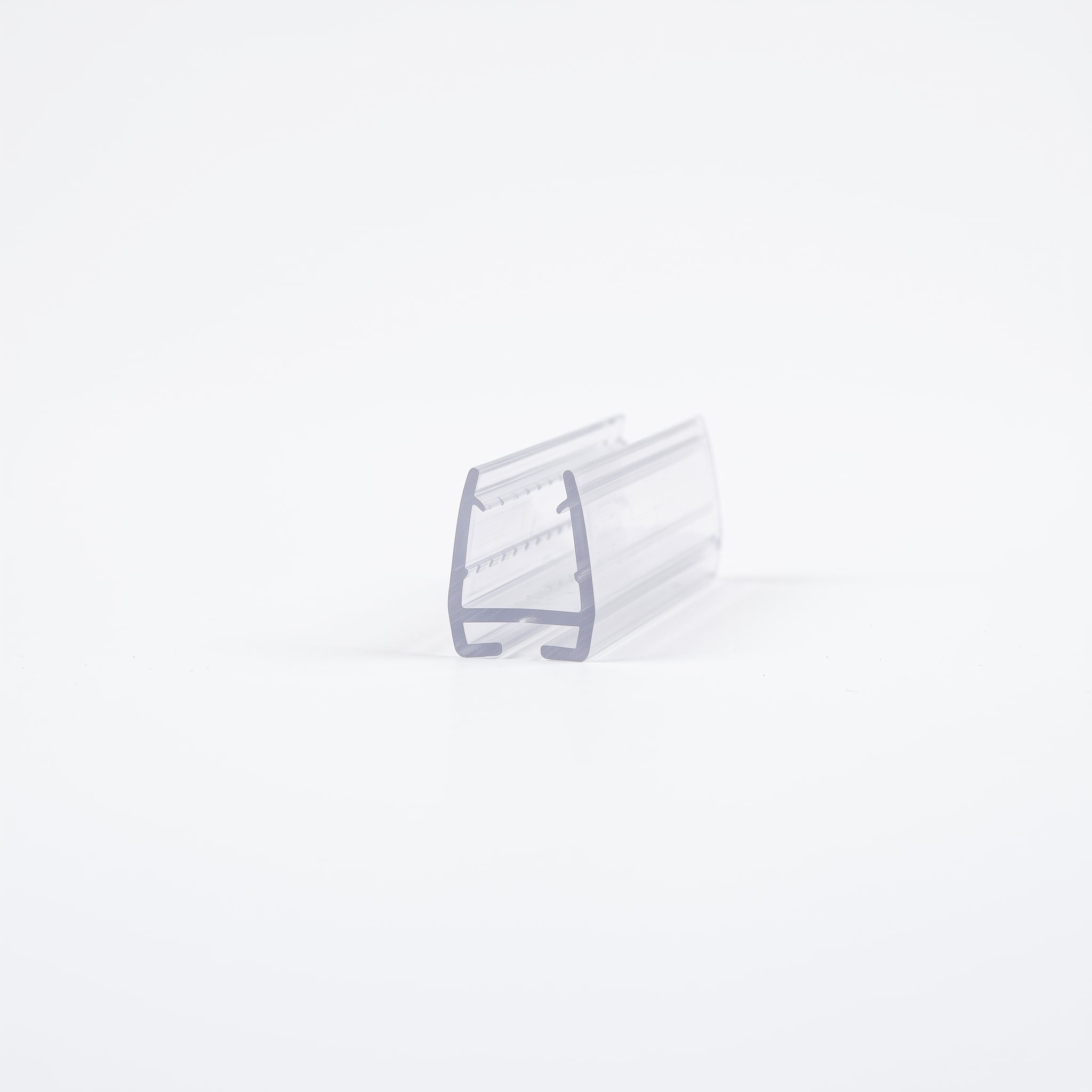 Clear SEAL085 T-seal carrier cut piece - 9.5mm channel for 8-10mm glass with empty T-slot groove
