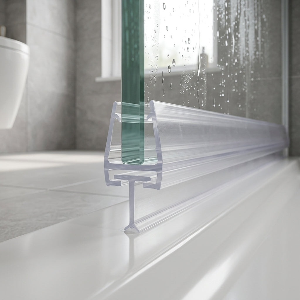 Shower screen seal installed on glass panel - Shower Screen Seal - Fits 10mm Glass - T Depths of 6mm, 13mm, 17mm, 22mm and 27mm