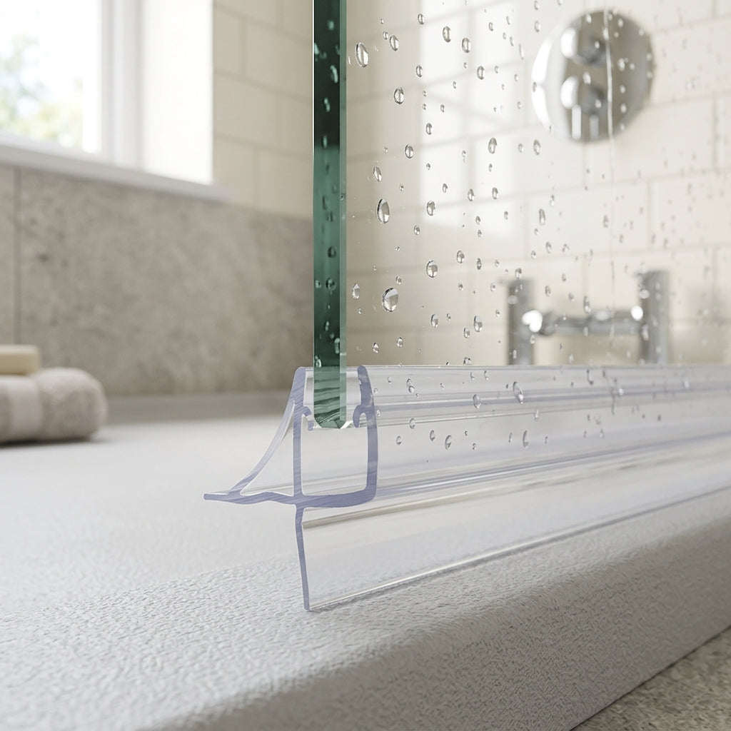 Shower screen seal installed on glass panel - Shower Screen Seal - Fits 4-6mm Glass - Fits 11mm to 16mm gaps